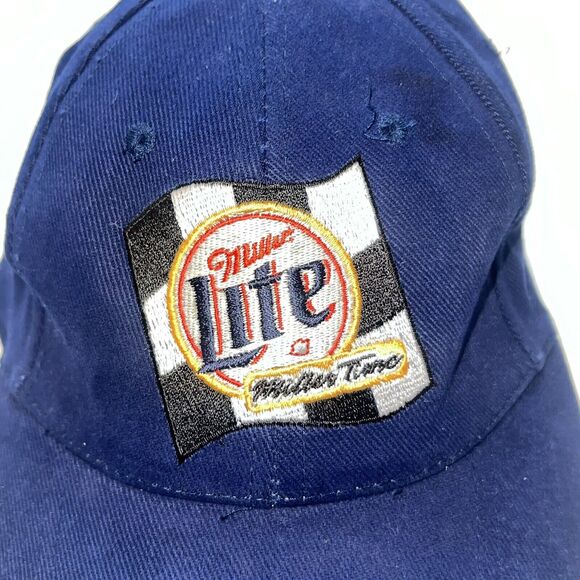 Seba Miller Light Miller Time Ball Cap Blue Racing Flag Dad Baseball Hat Vintage - Picture 2 of 7